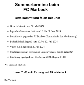 Mehr über den Artikel erfahren Sommertermine beim FC Marbeck